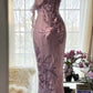 Robe de bal longue en mousseline de soie à paillettes, asymétrique, style sirène, C4654