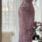 Robe de bal longue en mousseline de soie à paillettes, asymétrique, style sirène, C4654