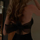 Robe de bal longue en satin noir, style sirène, sans bretelles, fendue, C4660