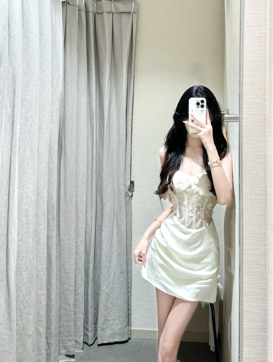 Chic A Line Strapless Satin Lace Short Homecoming Dress 18th Birthday Outfits C4672