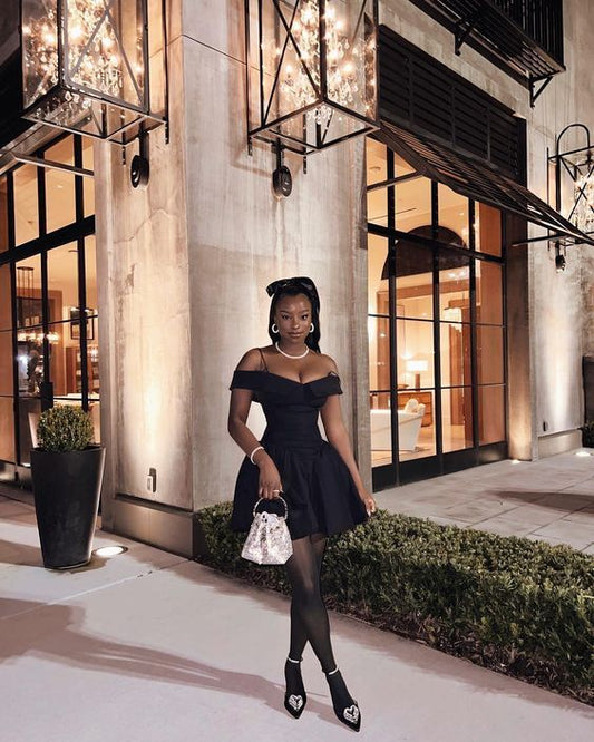 Classy A Line Off The Shoulder Black Satin Short Homecoming Dress 19th Birthday Outfits C4677