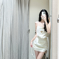 Pretty Mermaid Spaghetti Straps Satin Short Homecoming Dress 20th Birthday Outfits C4696