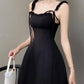 Simple A Line Spaghetti Straps Black Satin Short Homecoming Dress 17th Birthday Outfits C4703