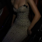 Gorgeous Mermaid Spaghetti Straps Satin Beads Long Prom Dresses Formal Dress C4709