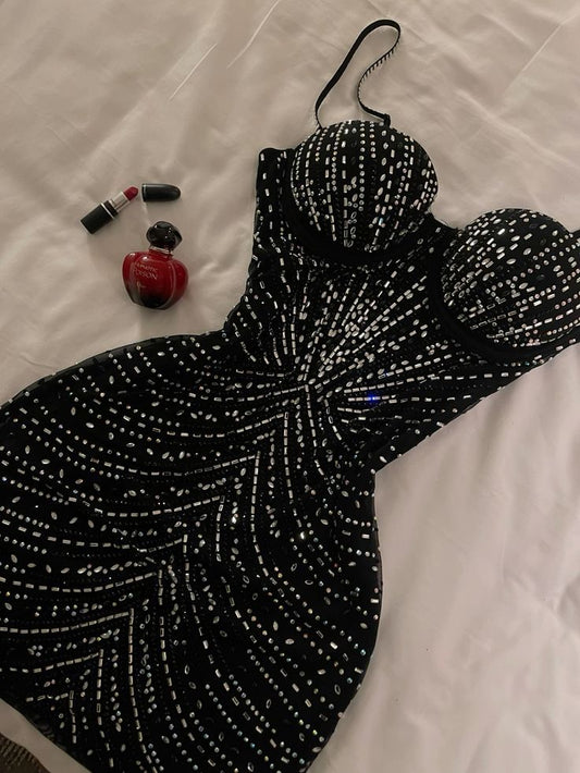 Stunning Mermaid Spaghetti Straps Black Satin Beads Short Homecoming Dress 20th Birthday Outfits C4711