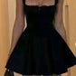 Sexy A Line Spaghetti Straps Black Satin Short Homecoming Dress 20th Birthday Outfits C4713