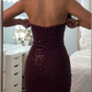 Sexy Mermaid Strapless Satin Sequin Short Homecoming Dress 20th Birthday Outfits C4714