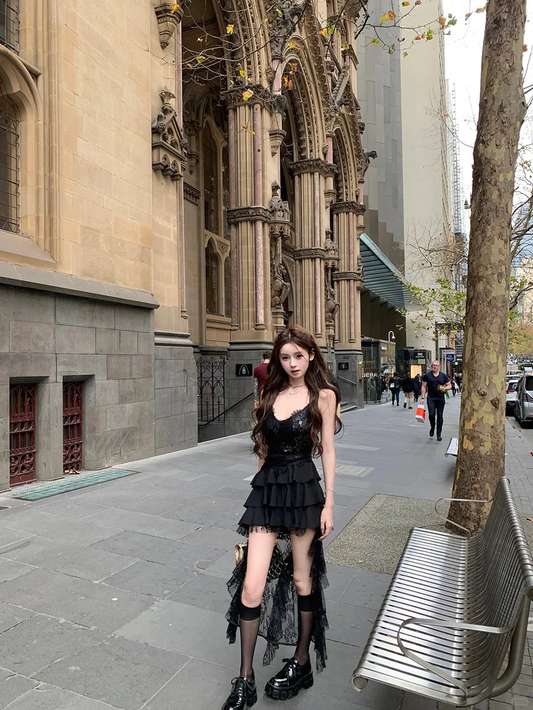 Unique Black A Line Spaghetti Straps Chiffon Lace Short Homecoming Dress 20th Birthday Outfits C4716