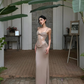 Robe de bal longue plissée en satin et dentelle, sexy, moulante, style sirène, bretelles spaghetti, C4731