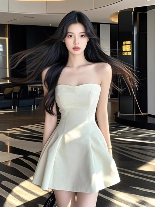Simple A Line Strapless Satin Short Homecoming Dress 16th Birthday Outfits C4739