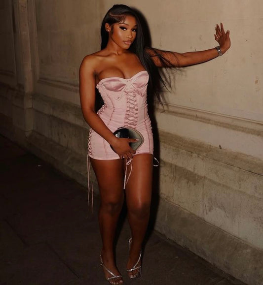 Unique 21th Pink Mermaid Bodycon Strapless Satin Short Homecoming Dress Birthday Outfits C4747