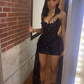 Sexy 22th Black Mermaid Strapless Tulle Lace Sequin Short Homecoming Dress Birthday Outfits C4748