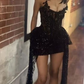 Sexy 22th Black Mermaid Strapless Tulle Lace Sequin Short Homecoming Dress Birthday Outfits C4748