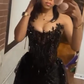 Sexy 22th Black Mermaid Strapless Tulle Lace Sequin Short Homecoming Dress Birthday Outfits C4748