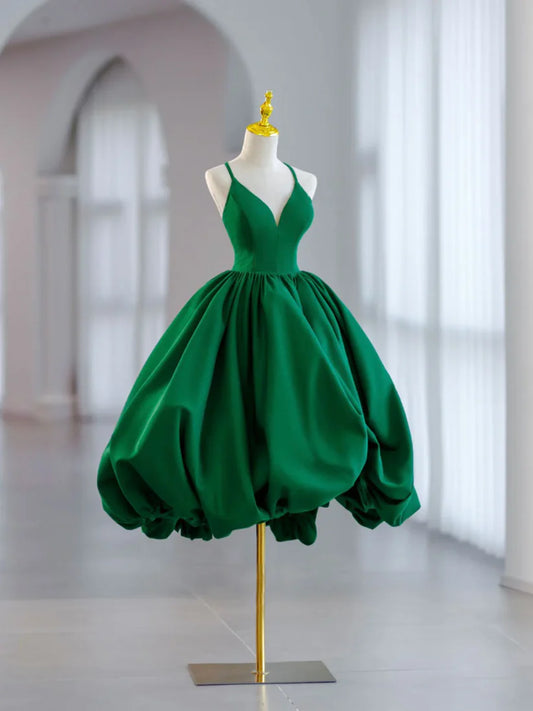 Classy Ball Gown Spaghetti Straps Green Satin Short Homecoming Dress 18th Birthday Outfits C4750