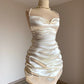 Mermaid Spaghetti Straps Satin Beads Pleated Short Homecoming Dress 19th Birthday Outfits C4756