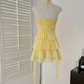 Yellow A Line Halter Chiffon Tiered Short Homecoming Dress 19th Birthday Outfits C4760
