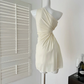 Unique A Line One Shoulder Satin Pleated Short Homecoming Dress 19th Birthday Outfits C4763