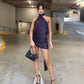 Purple Mermaid Halter Satin Short Homecoming Dress 19th Birthday Outfits C4767