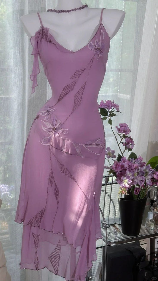 Chic Mermaid Spaghetti Straps Chiffon Embroidery Short Homecoming Dress 19th Birthday Outfits C4769