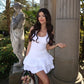Cute White A Line Halter Satin Short Homecoming Dress 19th Birthday Outfits C4776