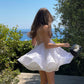 Sexy White A Line Halter V Neck Satin Backless Short Homecoming Dress 19th Birthday Outfits C4777
