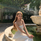 Robe de bal longue en satin à bretelles spaghetti et coupe trapèze chic C4783