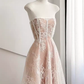 Simple A Line Strapless Lace Birthday Outfits Champagne Homecoming Dresses C478
