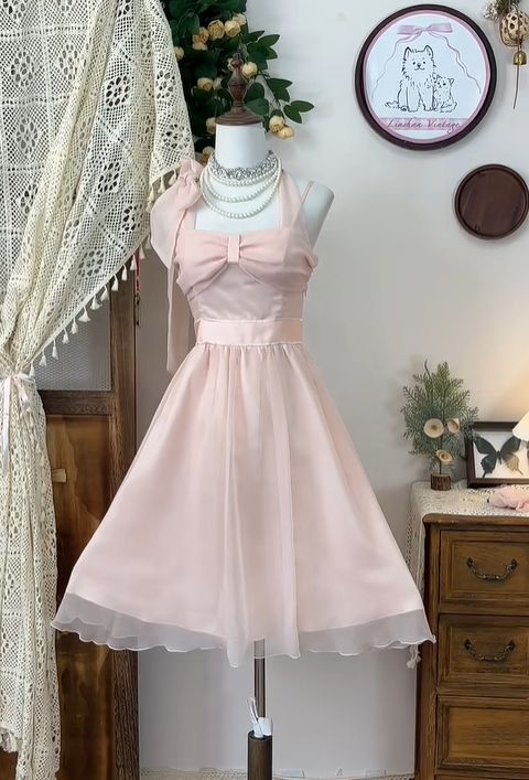 Jolie robe de soirée courte en satin et mousseline, coupe licou, coupe trapèze, tenue pour 16e anniversaire, C4796