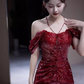 Robes de bal sexy sirène à épaules dénudées bordeaux à paillettes C47