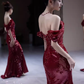 Robes de bal sexy sirène à épaules dénudées bordeaux à paillettes C47