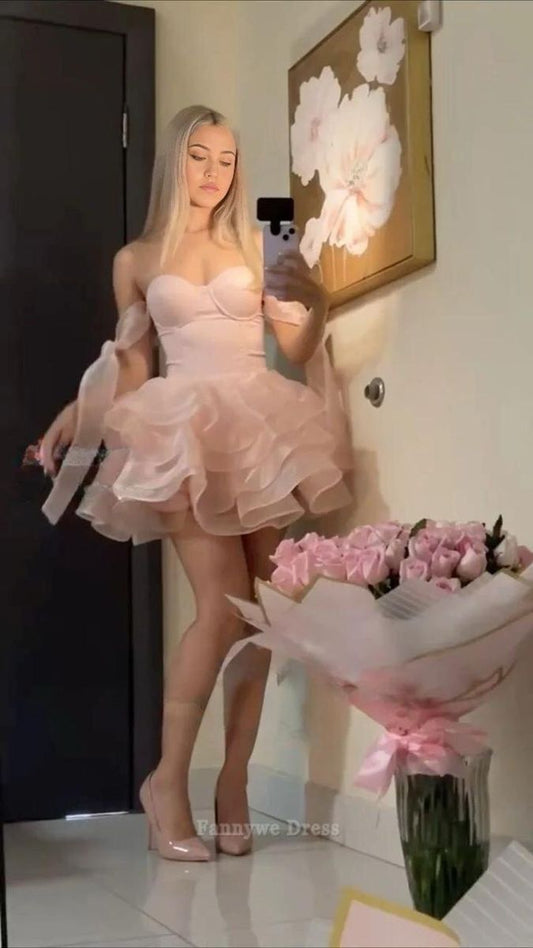 Robe de bal courte en satin à épaules dénudées, tenue de soirée pour 18e anniversaire, C4800