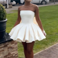 Pretty A Line Strapless Satin Back With Bow Short Homecoming Dress 18th Birthday Outfits C4802