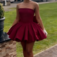 Pretty A Line Strapless Satin Back With Bow Short Homecoming Dress 18th Birthday Outfits C4802