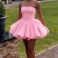 Pretty A Line Strapless Satin Back With Bow Short Homecoming Dress 18th Birthday Outfits C4802