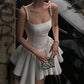 Pretty A Line Spaghetti Straps Satin Beads Short Homecoming Dress 16th Birthday Outfits C4805