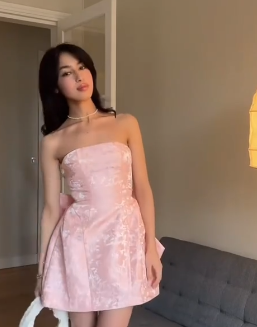 Robe de soirée courte rose chic, coupe trapèze, sans bretelles, dos en satin avec nœud, tenue pour 19e anniversaire, C4808