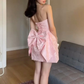 Chic Pink A Line Strapless Satin Back With Bow Short Homecoming Dress 19th Birthday Outfits C4808