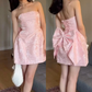 Chic Pink A Line Strapless Satin Back With Bow Short Homecoming Dress 19th Birthday Outfits C4808