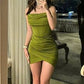Sexy Mermaid Strapless Satin Pleated Short Homecoming Dress 20th Birthday Outfits C4815