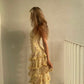 Stunning A Line Strapless Chiffon Printed Tiered Long Prom Dresses Formal Dress C4827
