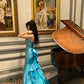 Unique Mermaid Sapghetti Straps Blue Satin Tulle Sequin Long Prom Dresses Formal Dress C4830