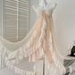 Princess A Line Spaghetti Straps Chiffon Tulle Ruffles Long Prom Dresses Formal Dress C4838