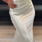 Classy Mermaid Strapless White Satin Pleated Long Prom Dresses Formal Dress C4842