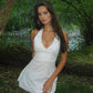 White A Line Halter V Neck Satin Short Homecoming Dress 19th Birthday Outfits C4861
