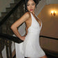 Sexy A Line Halter V Neck Satin Short Homecoming Dress 19th Birthday Outfits C4863