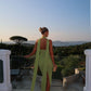 Charmante robe de bal sirène longue en satin vert à col licou C4873