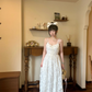 Robe de bal longue princesse trapèze à bretelles spaghetti en dentelle C4878