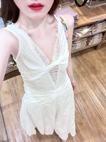 Robe de bal longue en satin et dentelle, élégante, coupe trapèze, col en V, C4879