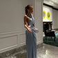 Robe de bal longue plissée en satin à col licou et sirène sexy C4885